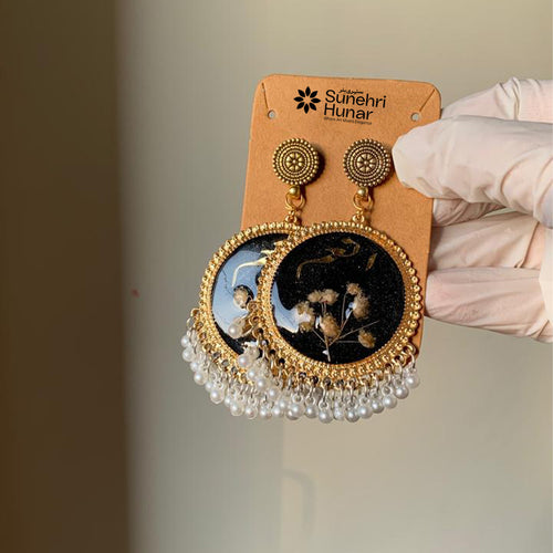 Black Resin Pearl Jhumkas