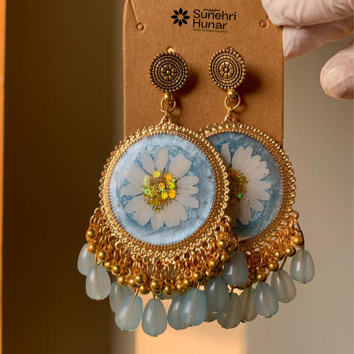 Blue Daisy Resin Jhumkas