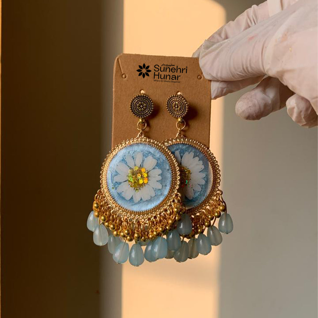 Blue Daisy Resin Jhumkas