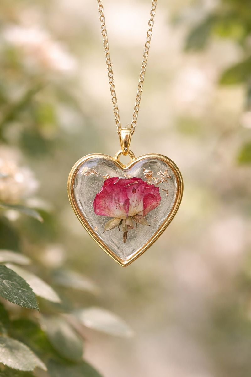 Golden Rose Resin Heart Pendants