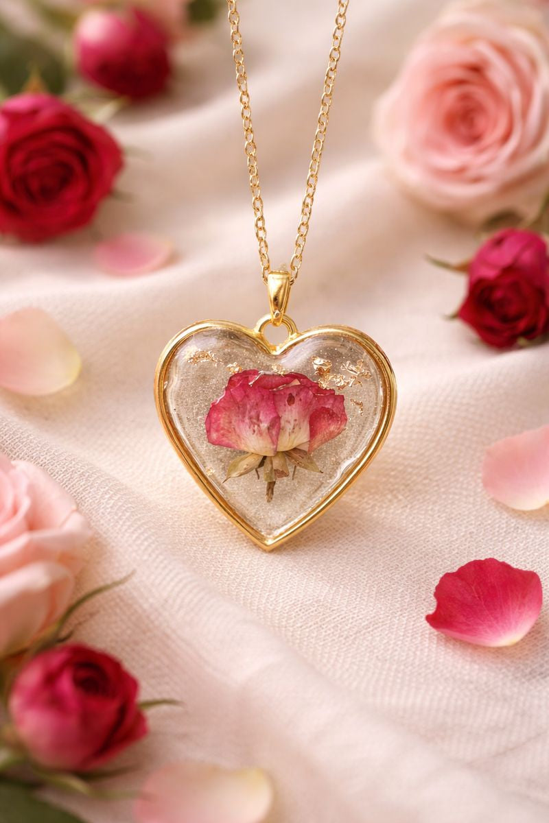 Golden Rose Resin Heart Pendants
