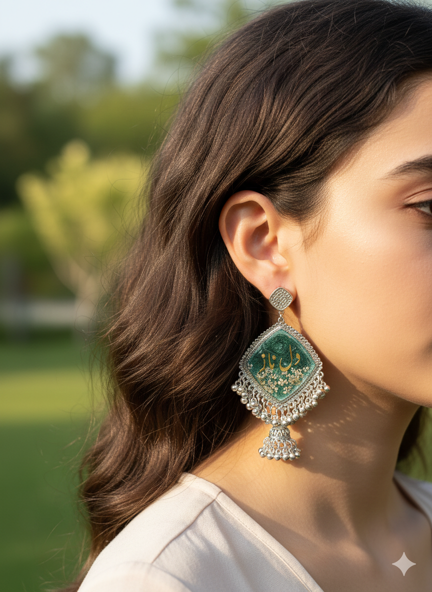 Emerald Calligraphy Jhumkas