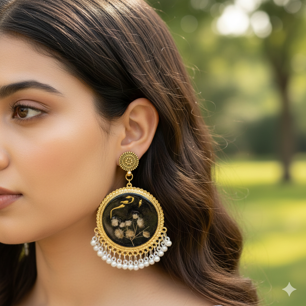 Black Resin Pearl Jhumkas