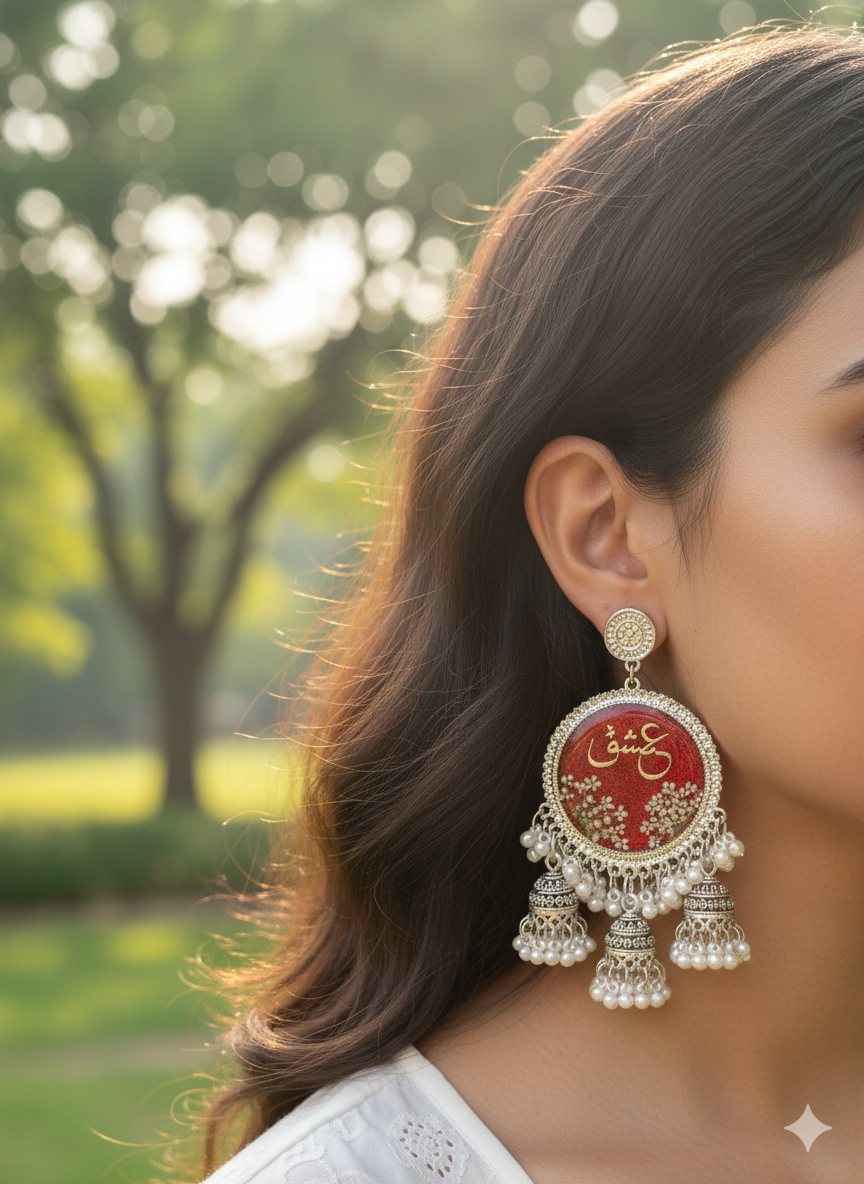 Red Calligraphy Jhumkas