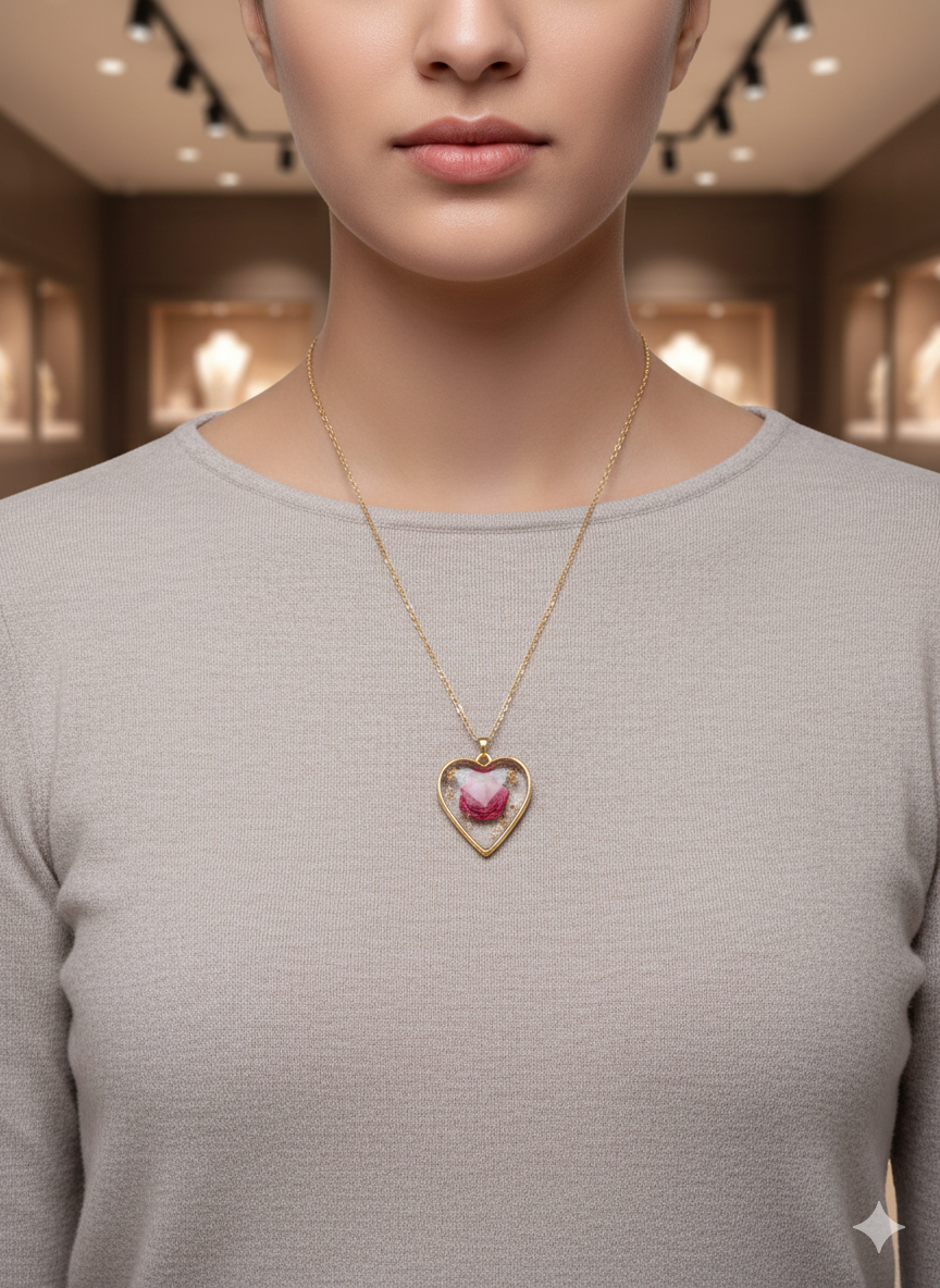 Golden Rose Resin Heart Pendants