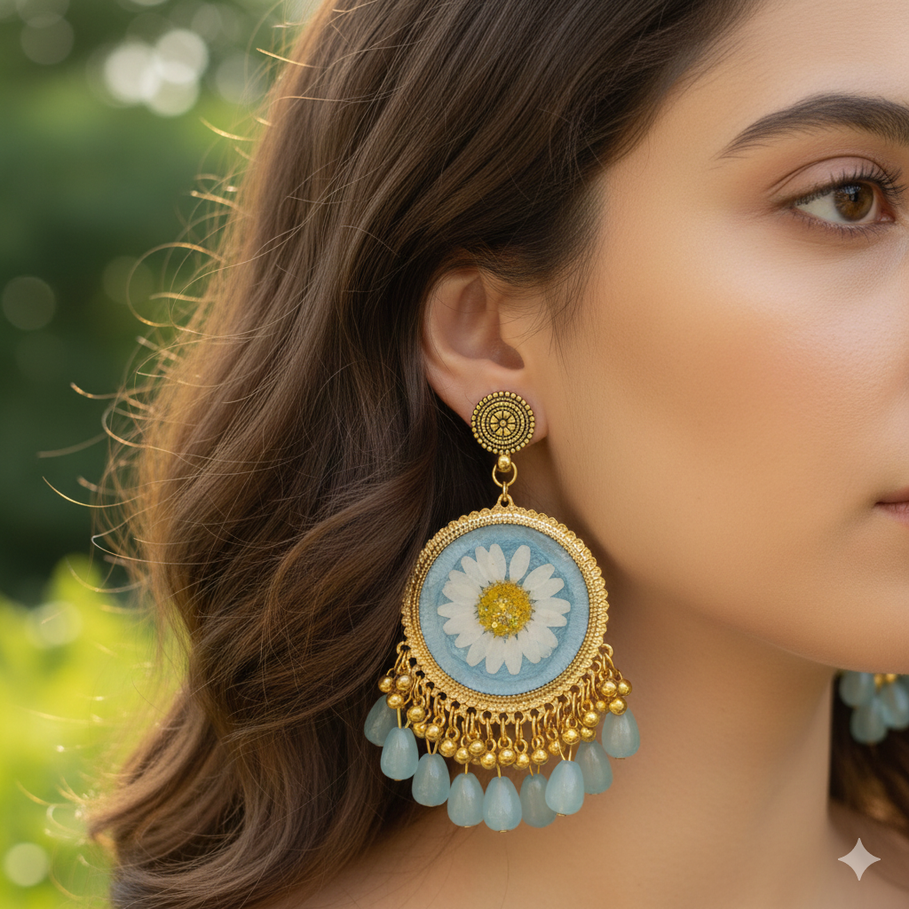 Blue Daisy Resin Jhumkas