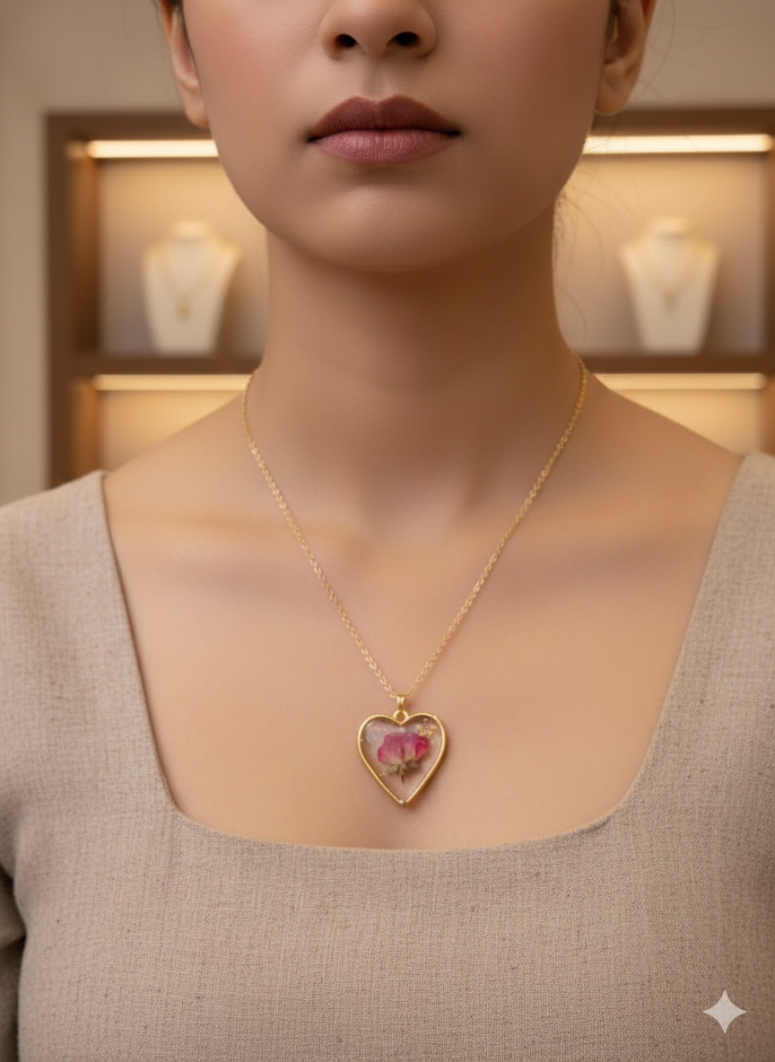 Golden Rose Resin Heart Pendants