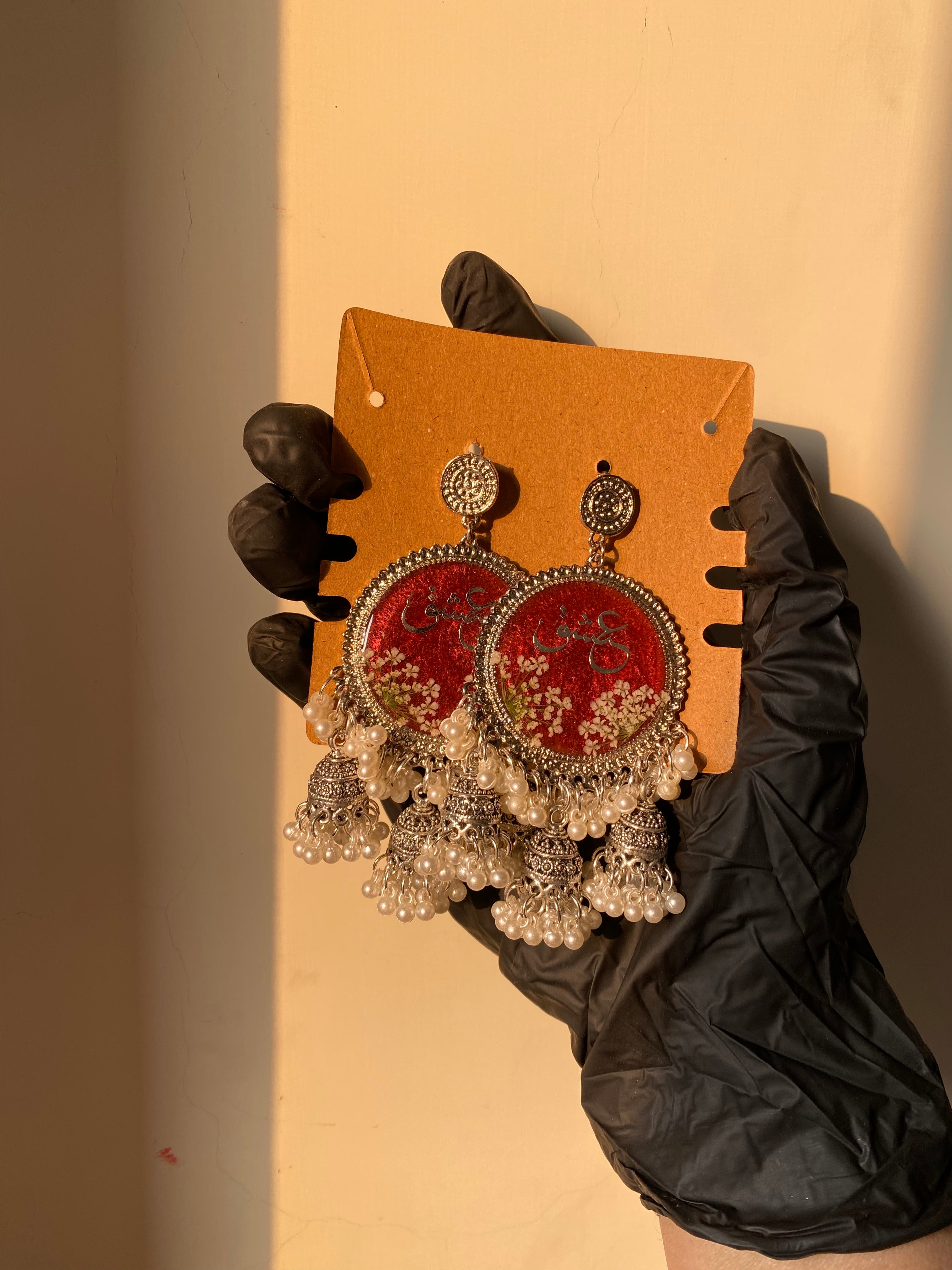 Red Calligraphy Jhumkas