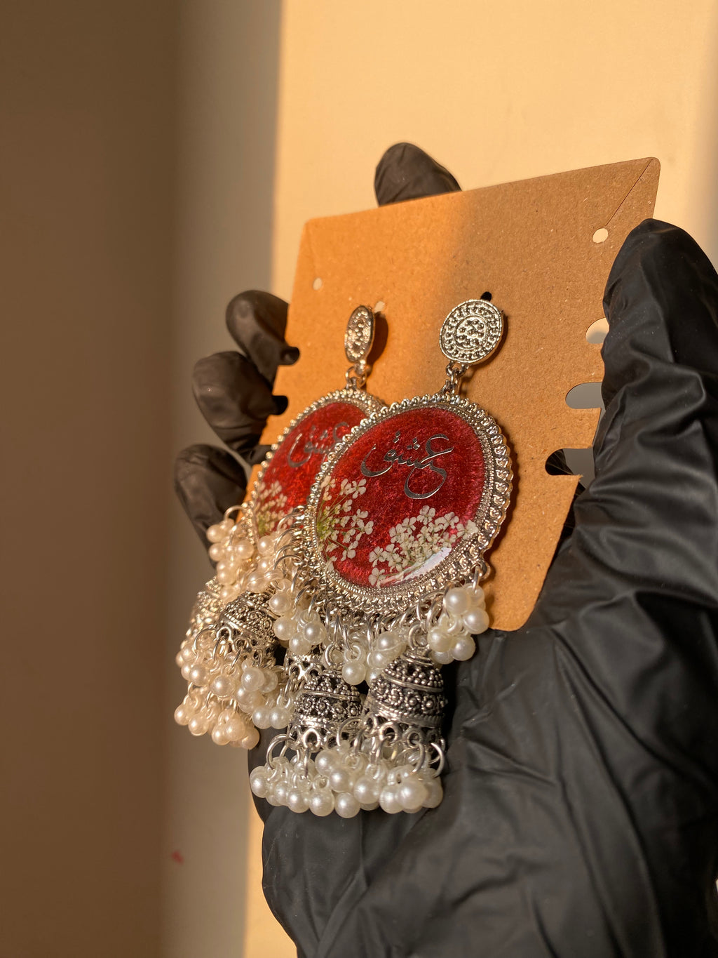Red Calligraphy Jhumkas