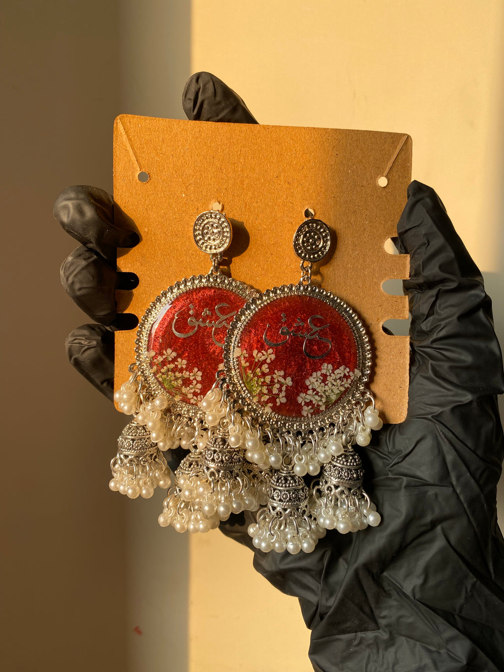 Red Calligraphy Jhumkas