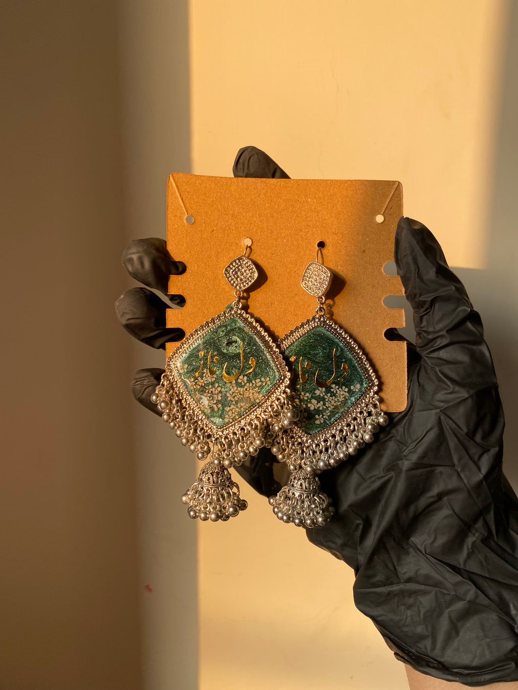 Emerald Calligraphy Jhumkas