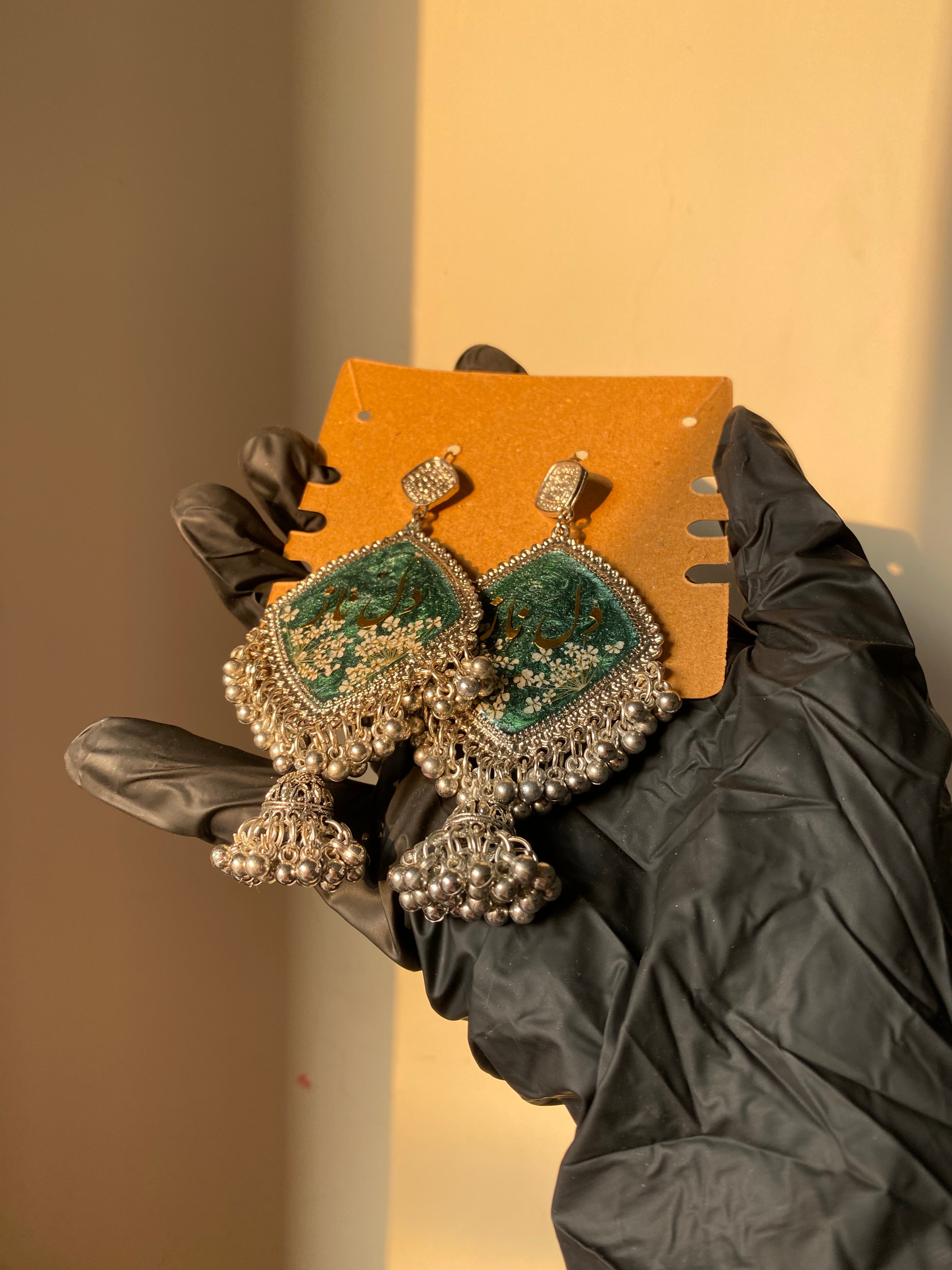 Emerald Calligraphy Jhumkas