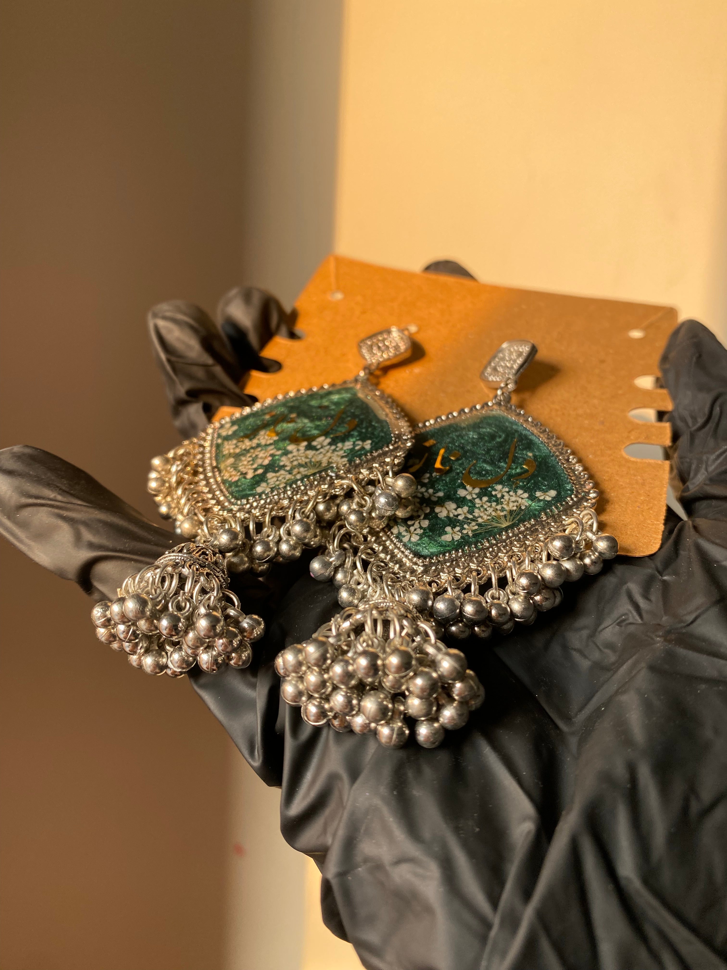 Emerald Calligraphy Jhumkas