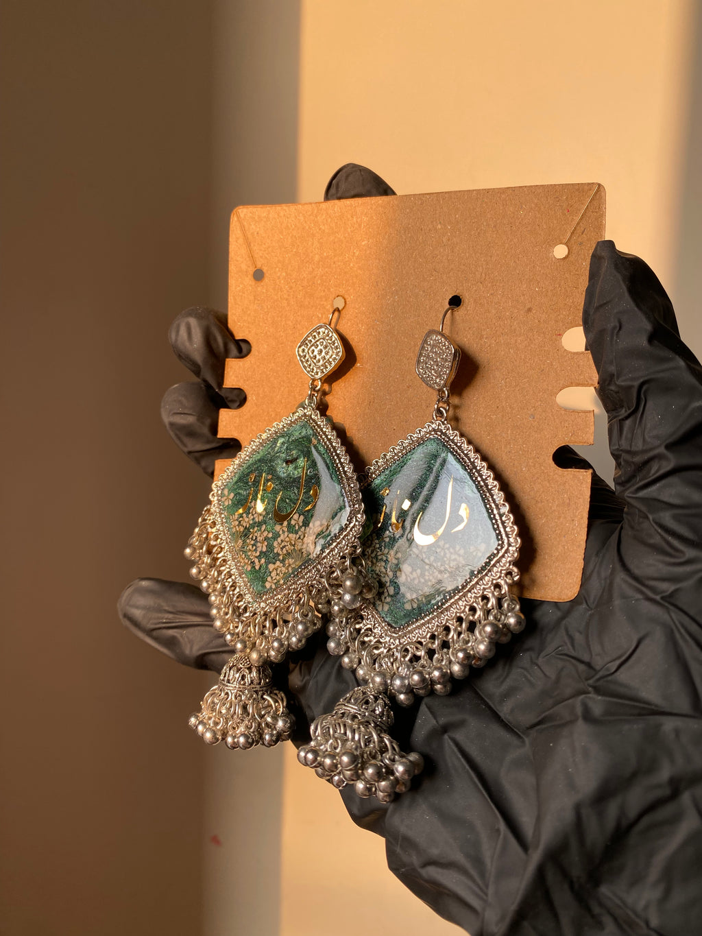 Emerald Calligraphy Jhumkas