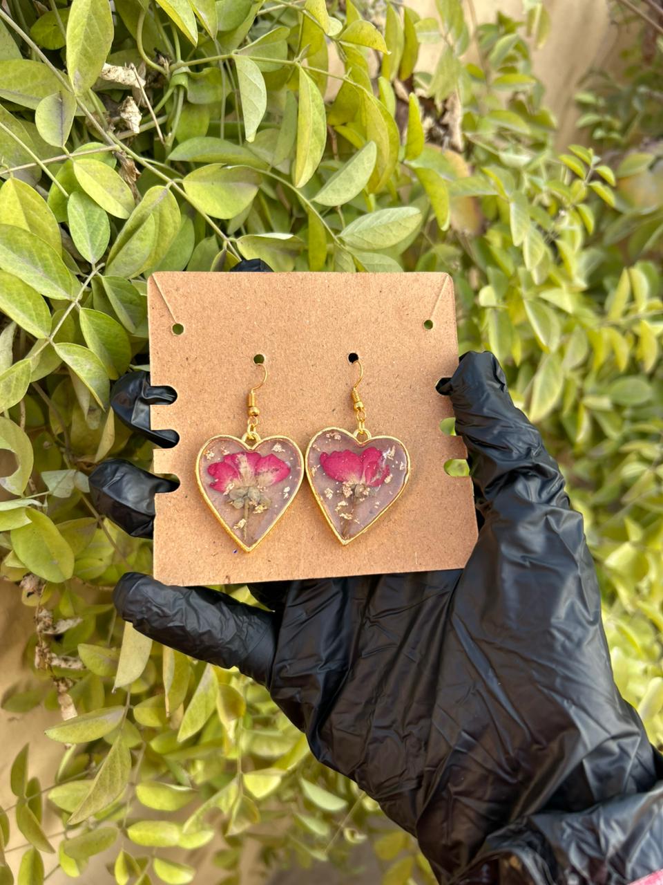 Golden Rose Resin Heart Earrings