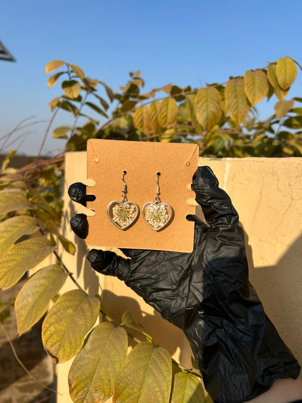 Silver Resin Heart Earrings