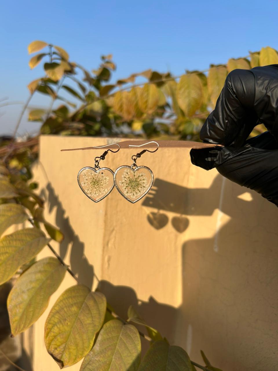 Silver Resin Heart Earrings
