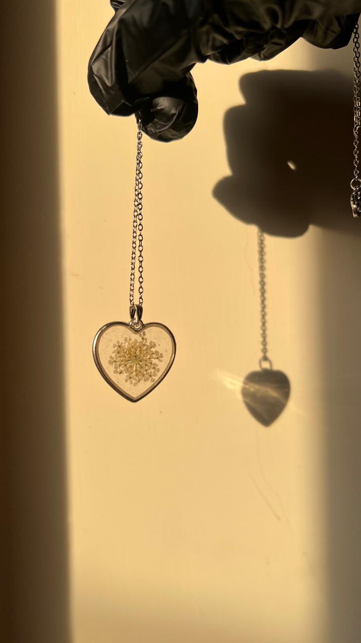 Silver Dandelion Resin Heart Pendants